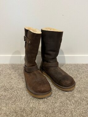 UGG Brown Shearling-Lined Mid-Calf Leather Winter Boots